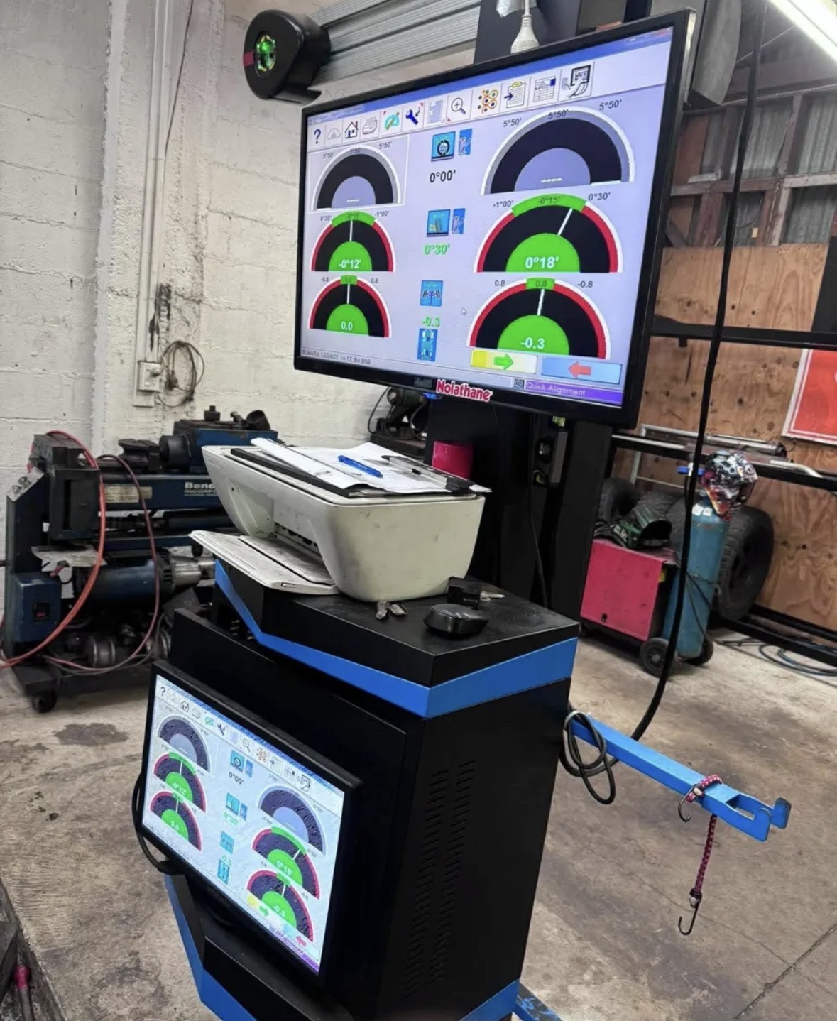 Wheel alignment machine inside the workshop